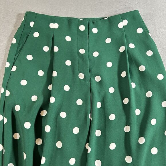 Ann Taylor Pants Women 4 Kelly Green White Polka Dot Wide Leg Boho Preppy Casual - Picture 9 of 12